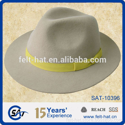Hot Sale wool felt outdoor trilby hat with yellow ribbon